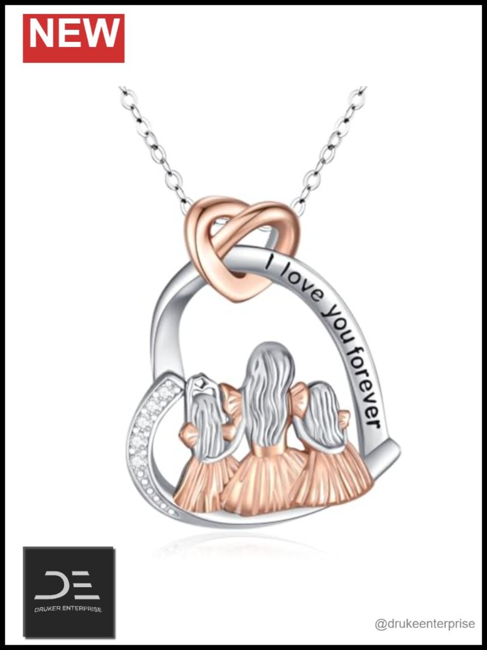 925 Sterling Silver Mother Daughter Heart Necklace Gift for Mom